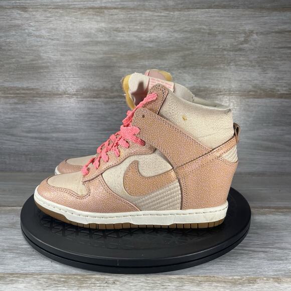 Nike Womens Dunk Sky Hi Desert Sand Gum Pink 543257-040 Wedge Sneakers Size 6.55 - Picture 1 of 8